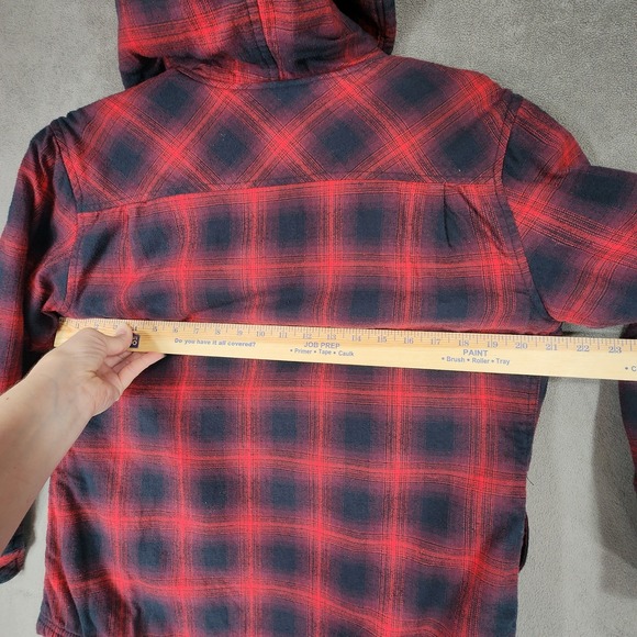 Boston Traders Sherpa Shacket Jacket‎ sz S Women Red Black Buffalo Plaid Hooded - Picture 6 of 12